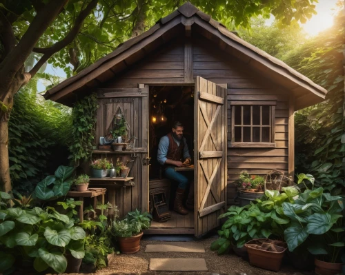 garden shed,shed,sheds,wooden hut,small cabin,garden buildings,outhouse,gardener,miniature house,wood doghouse,flower booth,small house,farm hut,children's playhouse,little house,permaculture,work in the garden,fairy door,the little girl's room,garden door,Photography,General,Fantasy