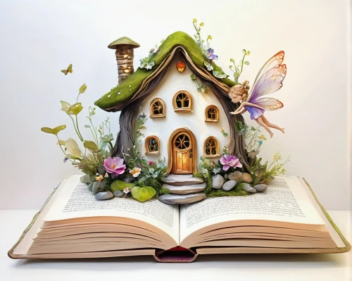fairy house,children's fairy tale,miniature house,magic book,fairy door,little house,fairy tales,fairy tale character,fairy tale,bird house,book gift,a fairy tale,book antique,fairytales,spiral book,insect house,small house,children's playhouse,library book,houses clipart,Illustration,Paper based,Paper Based 11