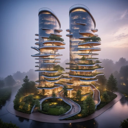 futuristic architecture,eco hotel,futuristic art museum,solar cell base,modern architecture,largest hotel in dubai,eco-construction,sky space concept,archidaily,urban towers,residential tower,electric tower,cube stilt houses,helix,hotel w barcelona,dna helix,chinese architecture,steel tower,jewelry（architecture）,multi-storey,Photography,General,Realistic