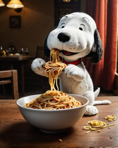 pasta,spaguetti,snoopy,capellini,rotini,spaghetti,orzo,italian pasta,dog puppy while it is eating,spaghetti alla puttanesca,chowmein,fettuccine,linguine,noodles,pet food,soup bones,dog food,noodle image,hot dry noodles,cheese noodles,Photography,General,Natural