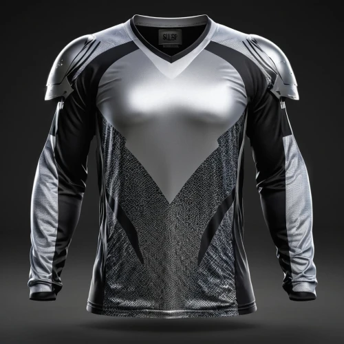 gradient mesh,bicycle jersey,long-sleeved t-shirt,bicycle clothing,ballistic vest,sports jersey,lacrosse protective gear,gunmetal,long-sleeve,knight armor,sports gear,metallic feel,metallic,sports prototype,armour,breastplate,bolero jacket,sports uniform,leather texture,armored,Photography,General,Realistic