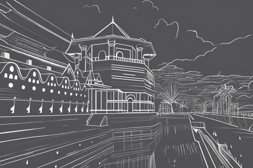 wireframe graphics,mono-line line art,wireframe,night scene,black city,mono line art,scribble lines,city scape,panoramical,tokyo station,office line art,metropolis,light trail,townscape,light streak,city highway,light rail,canals,line drawing,city at night,Design Sketch,Design Sketch,Outline