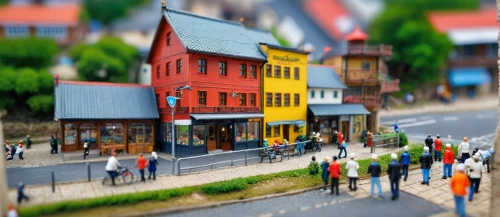 tilt shift,escher village,half-timbered houses,shimla,alpine village,wooden houses,miniature house,row houses,bergen,townscape,colorful city,seaside resort,korean folk village,stilt houses,row of houses,burano,town buildings,mountain village,puerto varas,street scene,Unique,3D,Panoramic