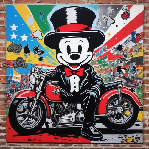 bike pop art,mickey mouse,mickey mause,mickey,micky mouse,graffiti art,monopoly,jigsaw,pinocchio,grafitti,scooter,popart,ducati,modern pop art,streetart,ringmaster,americana,cool pop art,motorcycle,motorbike,Conceptual Art,Graffiti Art,Graffiti Art 01