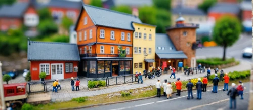 tilt shift,escher village,miniature house,model railway,miniature figures,row houses,townscape,dolls houses,alpine village,half-timbered houses,row of houses,3d rendering,model train figure,houses clipart,wooden houses,medieval town,town planning,model train,street scene,townhouses,Unique,3D,Panoramic