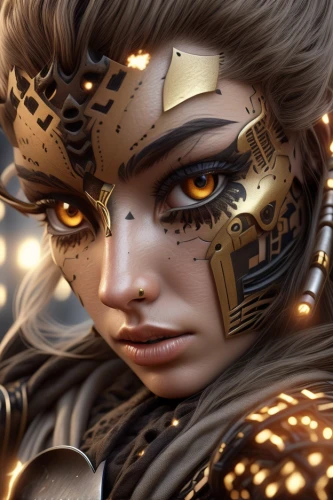 female warrior,warrior woman,golden eyes,golden mask,athena,cleopatra,gold eyes,ancient egyptian girl,biomechanical,fantasy art,fantasy portrait,gold mask,gold filigree,sorceress,golden crown,fantasy woman,artemisia,the enchantress,foil and gold,callisto
