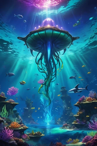 underwater background,under sea,underwater landscape,undersea,mermaid background,under the sea,underwater world,deep sea,aquarium,underwater oasis,ocean background,jellyfish,acquarium,ocean floor,ocean underwater,sea life underwater,the bottom of the sea,aquarium decor,sea-life,ocean paradise,Illustration,Realistic Fantasy,Realistic Fantasy 20