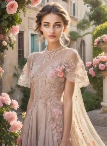 quinceañera,vintage floral,romantic look,vintage dress,wedding dress,elegant,bridal dress,bridesmaid,beautiful girl with flowers,enchanting,audrey hepburn,wedding dresses,flower girl,elegance,wedding gown,bridal clothing,jane austen,vintage flowers,peach rose,valentino,Photography,Realistic