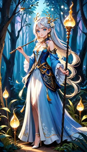 fairy tale character,forest background,sorceress,blue enchantress,elza,alibaba,summoner,zodiac sign libra,fantasia,priestess,mage,luna,eufiliya,water-the sword lily,libra,fae,cg artwork,portrait background,druid,elven,Anime,Anime,General