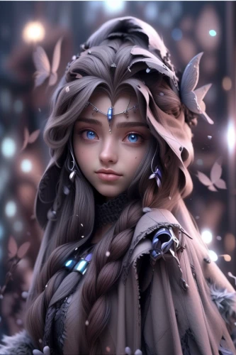 the snow queen,elven,violet head elf,blue enchantress,dryad,fantasy portrait,winterblueher,sorceress,elven flower,ice queen,faerie,fantasy art,faery,the enchantress,suit of the snow maiden,fae,3d fantasy,fantasy picture,white rose snow queen,fairy tale character