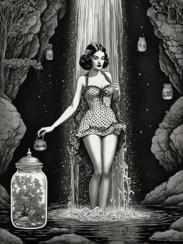 water nymph,secret garden of venus,believe in mermaids,mermaid background,pin-up girl,surrealistic,retro pin up girl,the sea maid,wonderland,the girl in the bathtub,pin up girl,watery heart,pin ups,retro pin up girls,pin-up girls,wishing well,pinup girl,pin up,mother nature,mermaids,Illustration,Black and White,Black and White 09