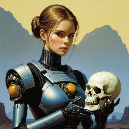 sci fiction illustration,valerian,droid,droids,c-3po,cybernetics,terminator,sci fi,scull,skull bones,dune 45,memento mori,cyborg,science fiction,sci - fi,sci-fi,science-fiction,widow,metal implants,cg artwork,Conceptual Art,Sci-Fi,Sci-Fi 08