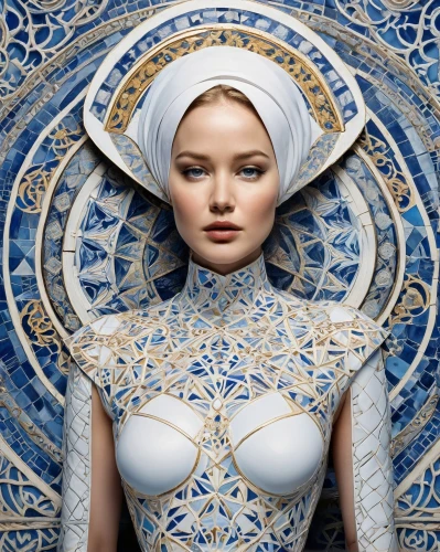 blue and white porcelain,suit of the snow maiden,islamic pattern,orientalism,rem in arabian nights,porcelaine,white lady,islamic girl,headscarf,turban,ethnic design,porcelain dolls,arabian,dove,muslim woman,porcelain,jilbab,muslima,muslim background,moorish