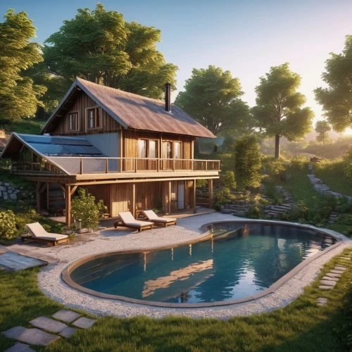 pool house,summer cottage,3d rendering,holiday villa,house by the water,beautiful home,idyllic,render,luxury property,modern house,3d render,luxury home,summer house,home landscape,3d rendered,house with lake,house in the mountains,house in the forest,new england style house,roof landscape,Photography,General,Realistic