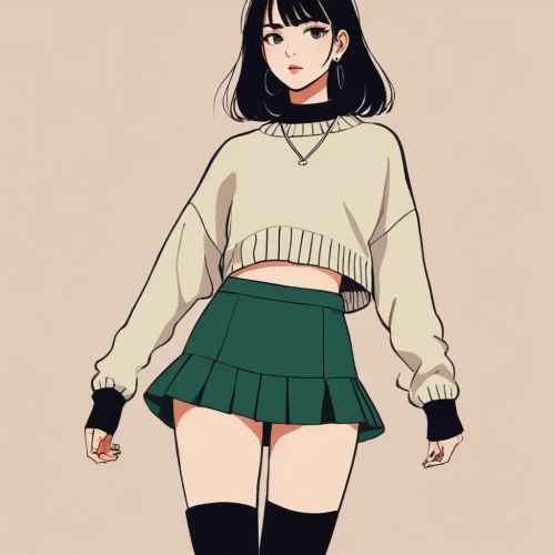 sweater,chara,cute clothes,fashionable girl,crop top,long-sleeve,school skirt,winter clothes,sweatshirt,fashion sketch,fashionable clothes,winter clothing,school clothes,hinata,knit,piko,long-sleeved t-shirt,skort,clover jackets,a uniform,Illustration,Japanese style,Japanese Style 06