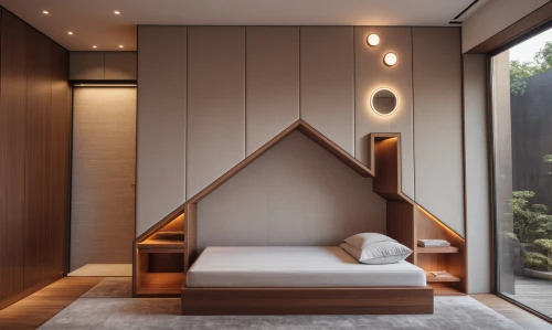 canopy bed,modern room,sleeping room,room divider,japanese-style room,bedroom,interior modern design,modern decor,guest room,wooden sauna,bedroom window,loft,interior design,contemporary decor,geometric style,four-poster,cubic house,great room,wood window,wooden beams,Photography,General,Natural