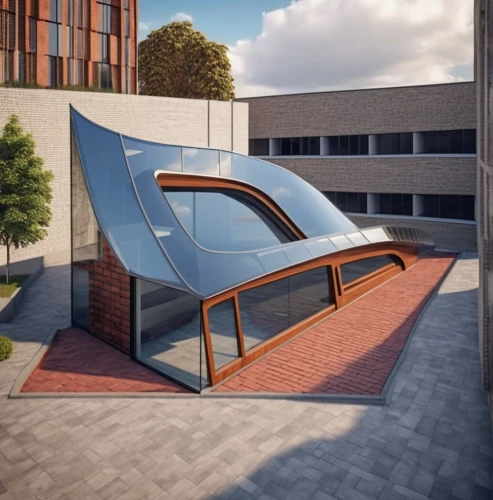 school design,3d rendering,corten steel,futuristic art museum,folding roof,modern architecture,futuristic architecture,archidaily,cubic house,bus shelters,sky space concept,metal cladding,moveable bridge,multi storey car park,arq,kirrarchitecture,lecture hall,outdoor structure,frame house,modern building,Photography,General,Realistic