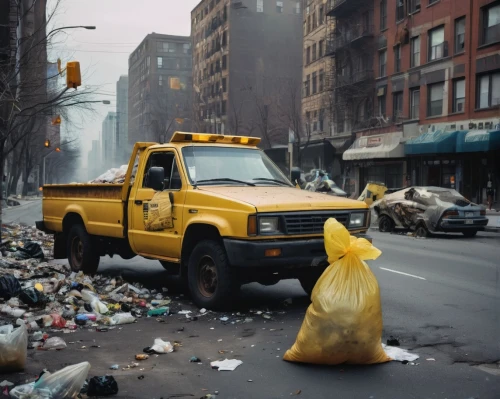 new york taxi,garbage truck,garbage collector,garbage lot,waste collector,yellow taxi,street cleaning,taxi cab,landfill,rubbish collector,car recycling,trash land,new york streets,waste separation,the pollution,recycling world,mercedes-benz g-class,yellow cab,ford f-650,environmental destruction,Conceptual Art,Sci-Fi,Sci-Fi 13