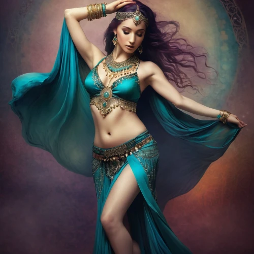 belly dance,ethnic dancer,blue enchantress,sorceress,dancer,fantasy art,oriental princess,fantasy woman,the enchantress,aladha,priestess,fantasy portrait,cleopatra,ancient egyptian girl,celtic queen,arabian,ancient costume,navel,gypsy soul,zodiac sign libra,Illustration,Realistic Fantasy,Realistic Fantasy 15