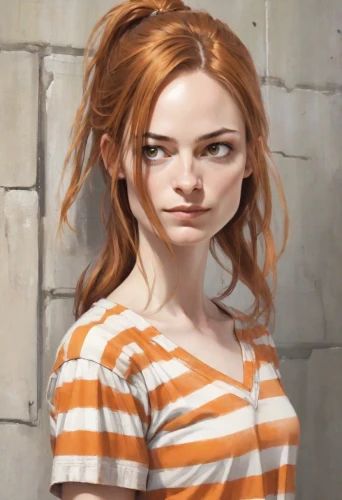 clementine,clary,girl in t-shirt,nami,nora,portrait of a girl,vanessa (butterfly),girl portrait,cinnamon girl,lilian gish - female,orange,digital painting,daphne,the girl's face,young woman,redheads,world digital painting,portrait background,david bates,redhead doll,Digital Art,Character Design