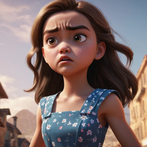 moana,agnes,cute cartoon character,little girl in wind,a girl in a dress,lilo,worried girl,the girl's face,rapunzel,clove,miguel of coco,maya,russo-european laika,tiana,coco,laika,wonder,big eyes,little girl running,the little girl,Illustration,American Style,American Style 08