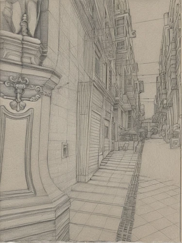 pencil and paper,narrow street,the street,bernini's colonnade,townscape,line drawing,getreidegasse,street scene,city ​​portrait,neoclassical,graphite,old linden alley,street view,the boulevard arjaan,pencil lines,spanish steps,street lamps,lined paper,greystreet,pen drawing,Design Sketch,Design Sketch,Pencil