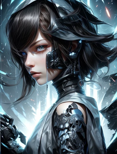 fantasy portrait,echo,cyborg,fantasy art,mystical portrait of a girl,dark elf,dark art,cybernetics,sci fiction illustration,bjork,gara,humanoid,ice queen,sidonia,winterblueher,blue enchantress,cyber,cassiopeia,cg artwork,persona