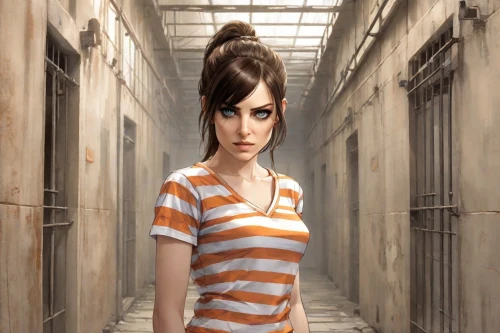 croft,prisoner,clementine,detention,girl in t-shirt,girl walking away,cartoon video game background,girl in a long,prison,striped background,horizontal stripes,alley,animated cartoon,action-adventure game,cute cartoon image,the girl in nightie,background images,isolated t-shirt,background image,alleyway,Digital Art,Comic