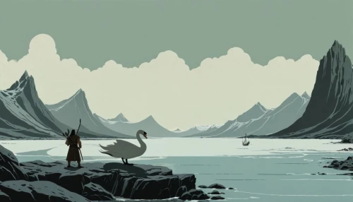 trumpeter swans,swan lake,swans,bird kingdom,fjord,pelicans,arctic birds,geese,birds of the sea,the glacier,fjords,bird island,icebergs,travelers,earth rise,king penguins,mountains,lagoon,guards of the canyon,arrival,Illustration,Japanese style,Japanese Style 08