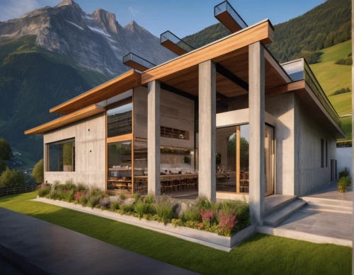 eco-construction,swiss house,house in the mountains,chalet,modern house,folding roof,grass roof,house in mountains,alpine style,grindelwald,prefabricated buildings,roof landscape,ramsau,modern architecture,frame house,luxury property,metal roof,cubic house,smart house,roof terrace,Photography,General,Natural