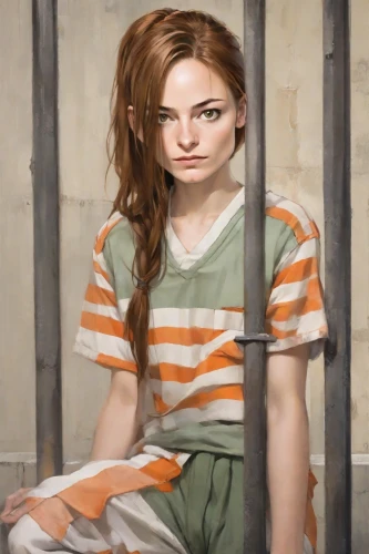 prisoner,prison,david bates,arbitrary confinement,woman sitting,depressed woman,oil painting,girl sitting,portrait of a girl,girl in a historic way,girl in a long,portrait background,isolated t-shirt,young woman,captivity,oil on canvas,detention,chainlink,lori,drug rehabilitation,Digital Art,Character Design