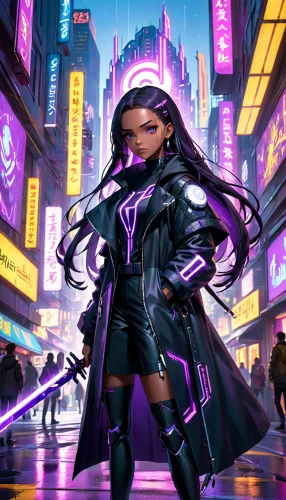 cyberpunk,futuristic,cg artwork,nova,ultraviolet,cyber,catwoman,la violetta,hk,violet,sci fiction illustration,electro,purple wallpaper,scifi,dystopian,katana,fantasia,enforcer,viola,metropolis,Anime,Anime,Cartoon