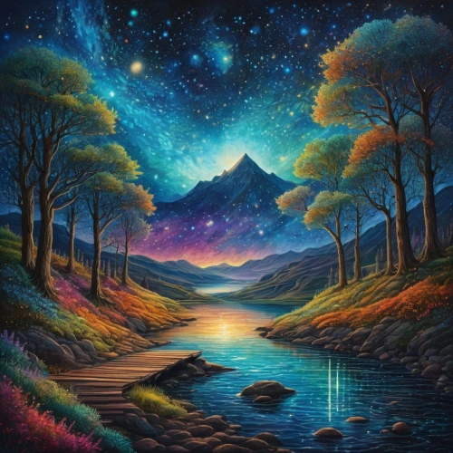 fantasy landscape,purple landscape,landscape background,mountain landscape,mountain scene,forest landscape,the mystical path,nature landscape,valley of the moon,fantasy picture,high landscape,landscapes,mountainous landscape,mushroom landscape,forest of dreams,oil painting on canvas,futuristic landscape,river landscape,an island far away landscape,starry night,Photography,General,Fantasy
