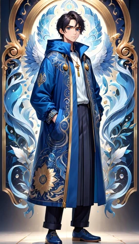 imperial coat,shuanghuan noble,wuchang,blue peacock,emperor,long coat,yi sun sin,coat,overcoat,frock coat,magus,high priest,hamelin,male character,wild emperor,napoleon bonaparte,prince of wales feathers,acmon blue,xing yi quan,xun,Anime,Anime,General