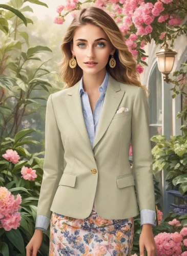 woman in menswear,menswear for women,business woman,businesswoman,girl in flowers,floral background,floral,pantsuit,flower background,flowered tie,magnolia,women clothes,bussiness woman,business girl,real estate agent,bolero jacket,vintage floral,gardenia,women fashion,secretary,Photography,Realistic