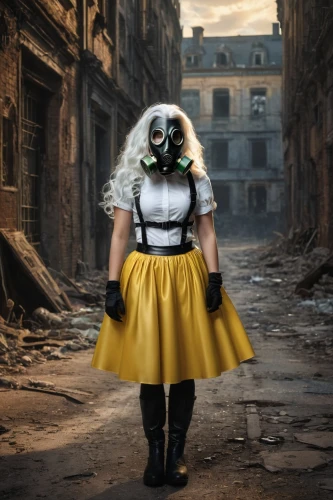 kryptarum-the bumble bee,respirator,streampunk,cosplay image,photomanipulation,conceptual photography,photo manipulation,girl in a historic way,respirators,apocalyptic,sprint woman,bombyx mori,rag doll,post apocalyptic,super heroine,digital compositing,pierrot,triggerfish-clown,bane,strong woman,Photography,General,Fantasy