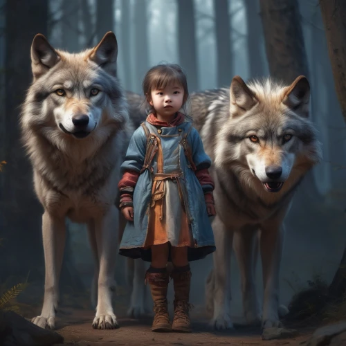 wolves,two wolves,laika,boy and dog,protectors,wolf hunting,gray wolf,wolf pack,children of war,west siberian laika,wolf,european wolf,bohemian shepherd,kids illustration,fantasy picture,wolfdog,child fox,world digital painting,dog walker,howl,Conceptual Art,Fantasy,Fantasy 01