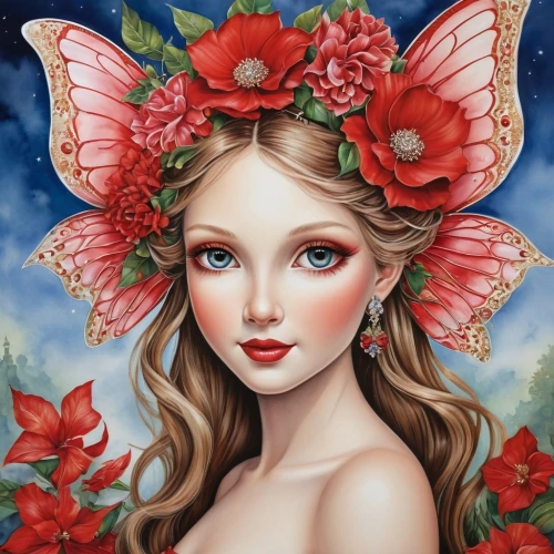 flower fairy,faery,cupido (butterfly),faerie,fairy queen,butterfly floral,little girl fairy,vanessa (butterfly),garden fairy,fairy,coral bells,red butterfly,rosa ' the fairy,rosa 'the fairy,fantasy art,fantasy portrait,girl in flowers,julia butterfly,child fairy,tiger lily,Photography,General,Realistic