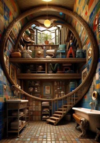 tile kitchen,potter's wheel,laundry room,fallout shelter,the kitchen,the little girl's room,children's room,big kitchen,children's interior,vintage kitchen,victorian kitchen,kitchen interior,soap shop,3d fantasy,circular staircase,washroom,plumbing,kitchen,chefs kitchen,ratatouille