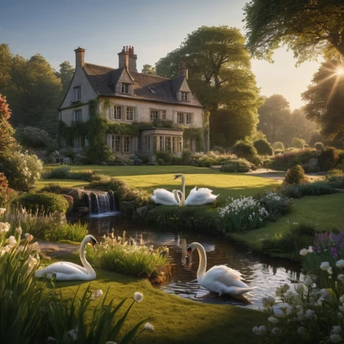 english garden,home landscape,cottage garden,hobbiton,country estate,idyllic,country house,summer cottage,lilly pond,country cottage,lily pond,sussex,england,idyll,beautiful home,garden pond,stately home,frederic church,the evening light,country hotel,Photography,General,Natural