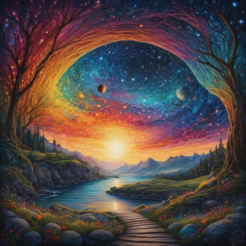 the mystical path,mantra om,fantasy picture,rainbow bridge,psychedelic art,pachamama,fantasia,rainbow and stars,dreams catcher,dimensional,the universe,lsd,astral traveler,the path,pathway,the luv path,dream world,inner space,fantasy art,trip computer,Photography,General,Fantasy