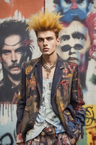 punk,streampunk,punk design,grunge,photo session in torn clothes,trespassing,labyrinth,pineapple head,pompadour,mohawk hairstyle,david bowie,jack rose,young model istanbul,feathered hair,mohawk,bart,hatter,yellow skin,the style of the 80-ies,junkyard,Photography,Realistic