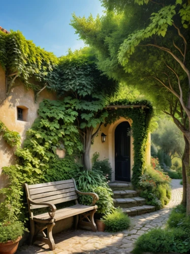 hobbiton,home landscape,garden door,cottage garden,beautiful home,ancient house,the threshold of the house,garden bench,fantasy picture,summer cottage,green garden,country cottage,secret garden of venus,garden buildings,house in the forest,roof landscape,small house,climbing garden,landscape background,fantasy landscape,Photography,General,Natural