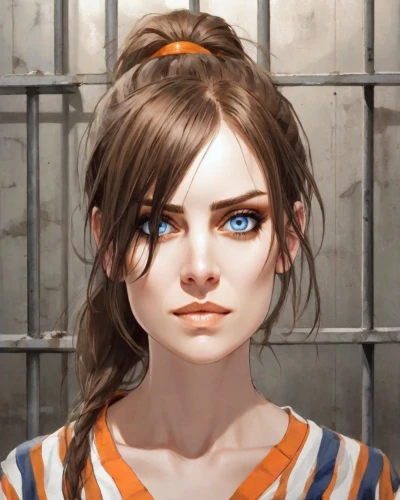 prisoner,girl portrait,portrait background,clementine,chainlink,portrait of a girl,tracer,piko,orange eyes,croft,vanessa (butterfly),the girl's face,rust-orange,detention,orange,prison,nora,marguerite,mikuru asahina,custom portrait,Digital Art,Comic