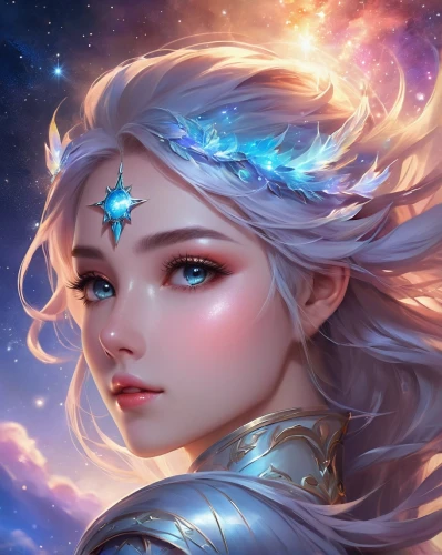 fantasy portrait,zodiac sign libra,constellation unicorn,fantasy art,aurora,show off aurora,elsa,celestial,zodiac sign gemini,fantasy woman,star mother,fantasy picture,mystical portrait of a girl,luna,libra,portrait background,fantasia,cassiopeia,elza,zodiac sign leo,Illustration,Realistic Fantasy,Realistic Fantasy 01