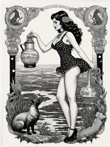 the sea maid,the zodiac sign pisces,valentine day's pin up,valentine pin up,cd cover,pin-up girl,pin ups,horoscope pisces,pin up girl,retro pin up girl,pin up,retro pin up girls,pinup girl,pin-up girls,tureen,believe in mermaids,barmaid,pin-up,pin up girls,vintage illustration,Illustration,Black and White,Black and White 09