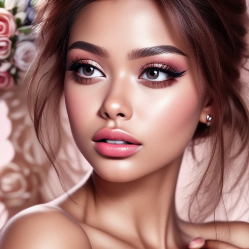 pink beauty,women's cosmetics,vintage makeup,pink floral background,retouching,romantic look,retouch,beauty face skin,eyes makeup,makeup,airbrushed,natural cosmetic,realdoll,romantic portrait,peach rose,portrait background,natural cosmetics,beautiful young woman,make-up,cosmetics