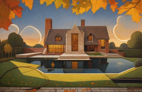 house silhouette,fall landscape,autumn landscape,home landscape,autumn idyll,cottage,summer cottage,country estate,autumn frame,country cottage,country house,house painting,farmhouse,pool house,villa,private house,autumn background,autumn camper,house in the forest,one autumn afternoon,Photography,General,Natural