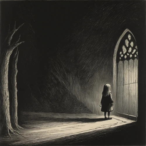 the threshold of the house,dark gothic mood,girl walking away,threshold,pall-bearer,woman walking,hollow way,jrr tolkien,night scene,andreas cross,charcoal drawing,cloak,gothic woman,grave light,martin fisher,dark art,pilgrimage,nocturnes,ervin hervé-lóránth,olle gill,Illustration,Black and White,Black and White 23