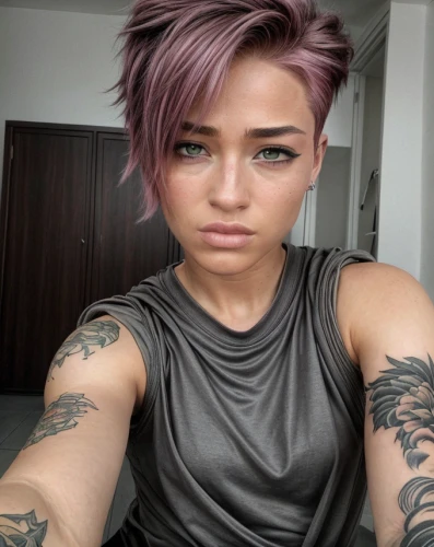 greta oto,purple skin,mohawk,pixie-bob,pink hair,punk,tattoo girl,mauve,pixie,silphie,with tattoo,bella kukan,vada,ash leigh,lira,lis,tori,south african,riopa fernandi,sofia